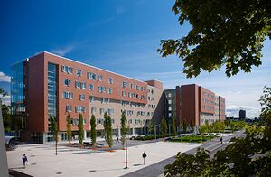 A ground-level view of Greiner Hall